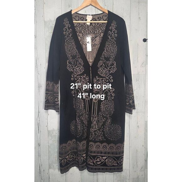 Chico's Black Gold Lurex Detail Longline Cardigan MISSING COLLAR Sz. L NWT - Picture 3 of 7